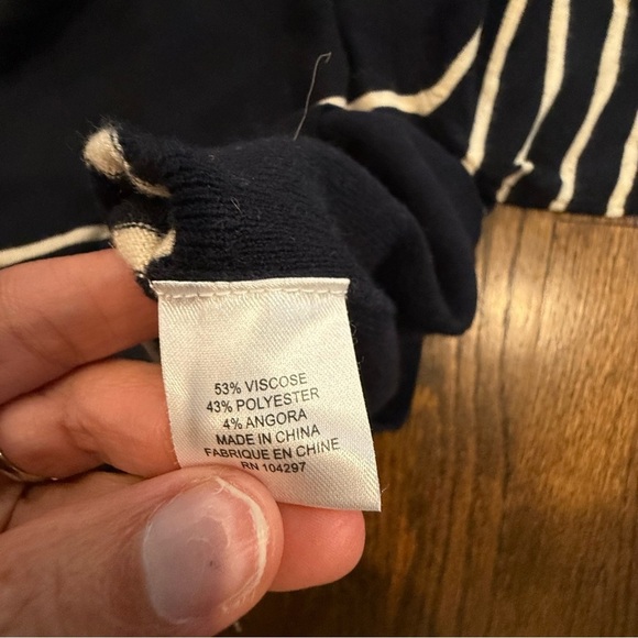 Milly Navy Blue White Stripe Sweater Accent Button Shoulders Size Small 1622 - Picture 5 of 9